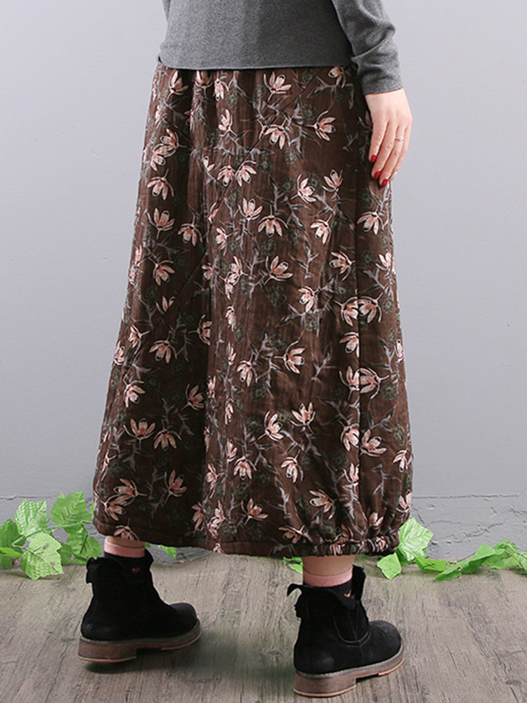 Women-Elegant-Floral-Print-A-line-Long-Skirts-1382005