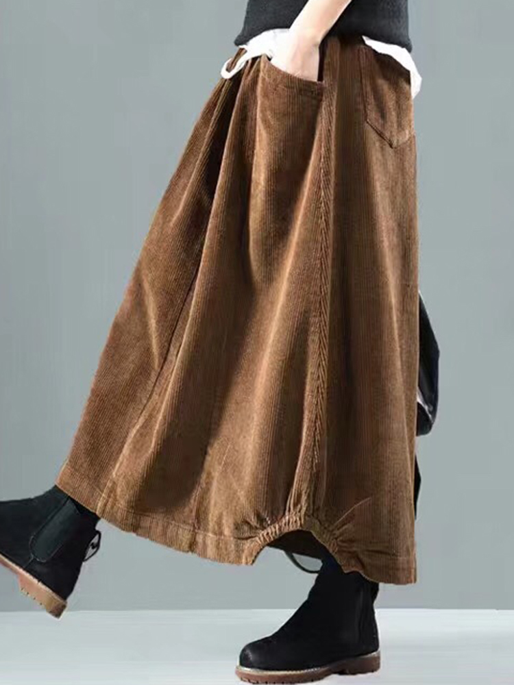 Women-Vintage-Corduroy-Elastic-Waist-Baggy-Winter-Skirts-1383878