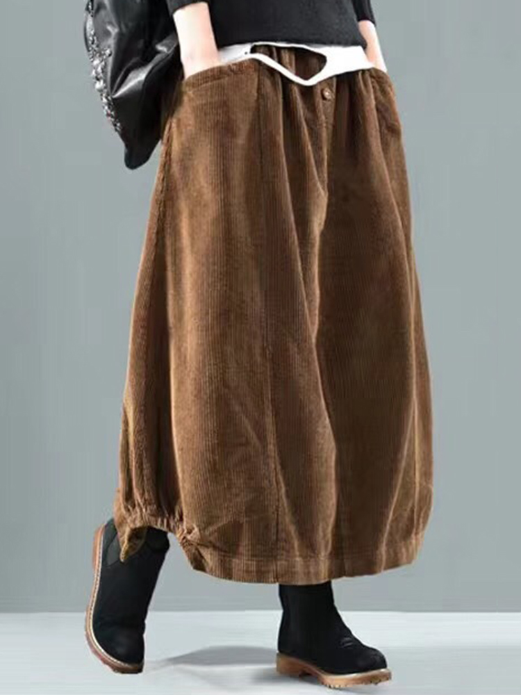 Women-Vintage-Corduroy-Elastic-Waist-Baggy-Winter-Skirts-1383878