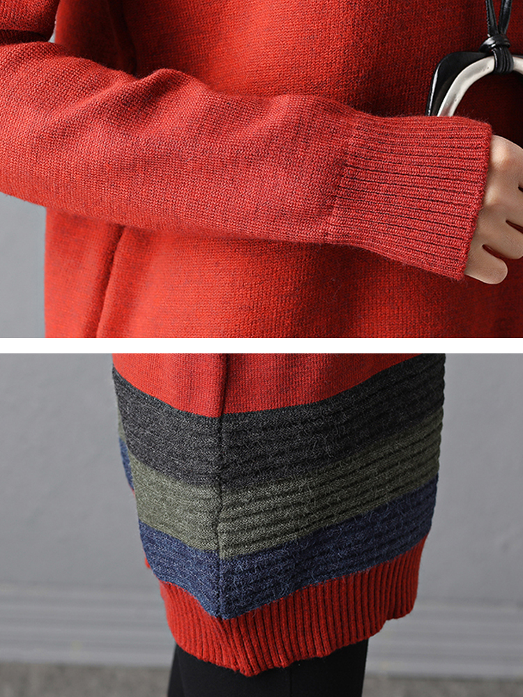 Casual-Women-Stripe-High-Collar-Sweater-1248952