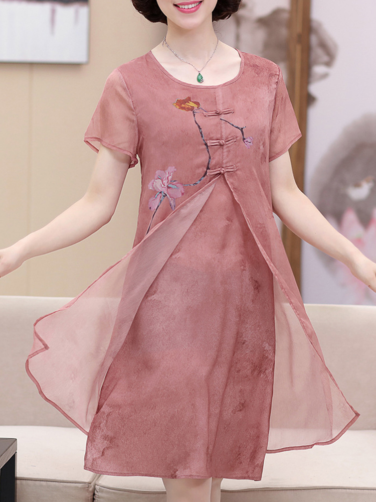 Elegant-Women-Fake-Two-Pieces-Floral-Print-Dress-1291063