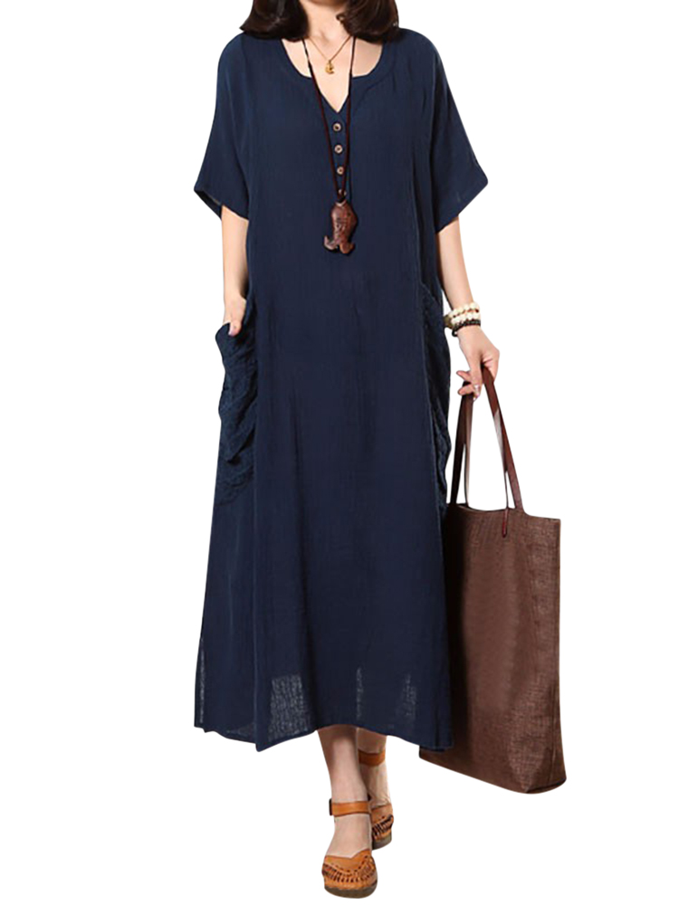 Loose-Women-Solid-Button-Pocket-Stitching-Maxi-Dress-1081794
