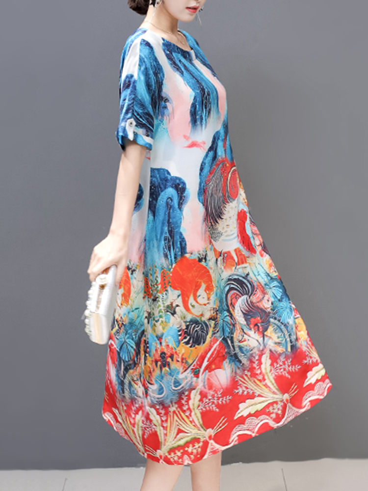 Plus-Size-Silk-A-Line-Short-Sleeve-Chinese-Style--Dress-1285952