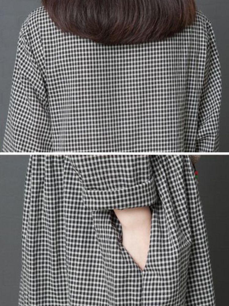 Vintage-Black-Plaid-Pleated-Hem-Long-Sleeve-Loose-Dress-1345279