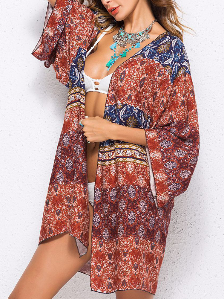 Plus-Size-Printed-Three-Quarter-Sleeve-Sun-Protection-Blouse-Beach-Cover-Ups-1266673