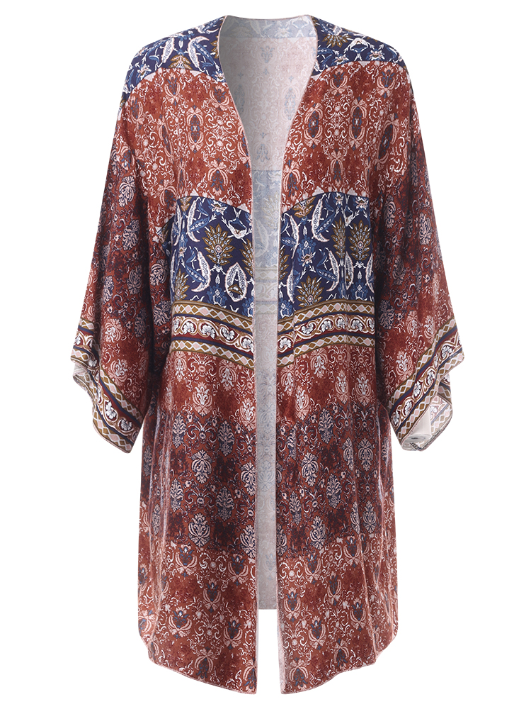 Plus-Size-Printed-Three-Quarter-Sleeve-Sun-Protection-Blouse-Beach-Cover-Ups-1266673