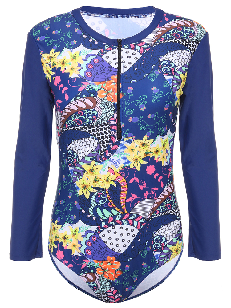 Conservative-Printed-Padding-Long-sleeved-Front-Zipper-Swimsuit-1250107