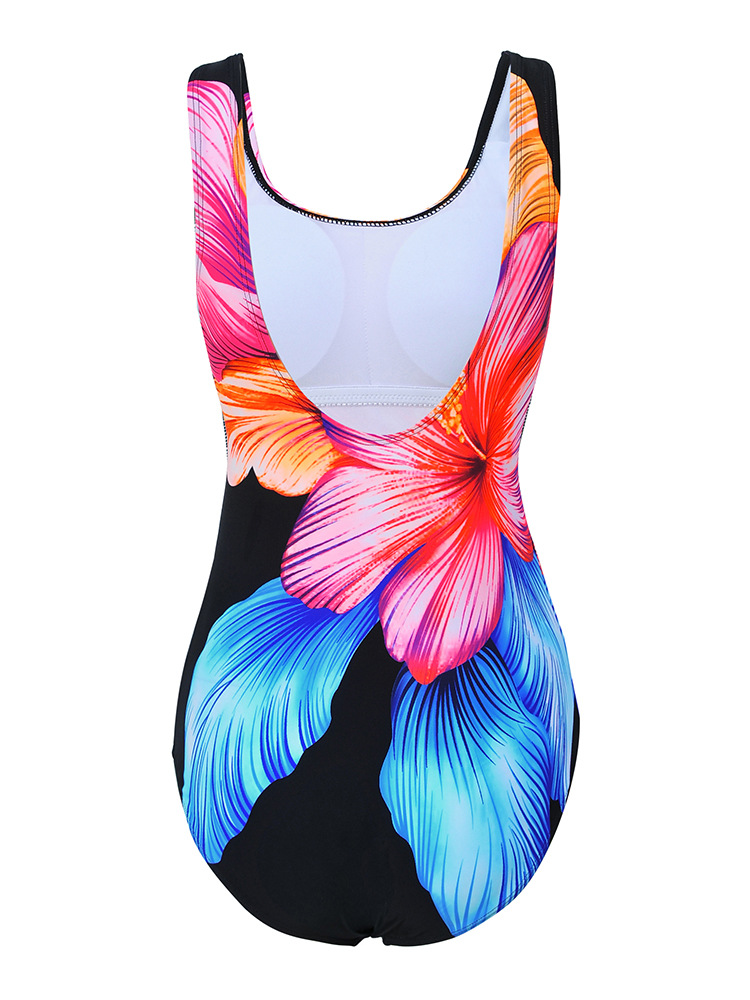 Plus-Size-Comfort-Women-Flower-Printed-One-Piece-Wireless-Backless-Elastic-Swimwear-1124168