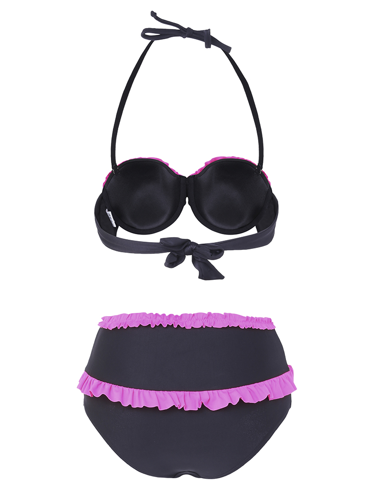 Black-High-Waist-Swimwear-Neon-Rose-Ruffles-and-Bows-Bikini-Set-925251