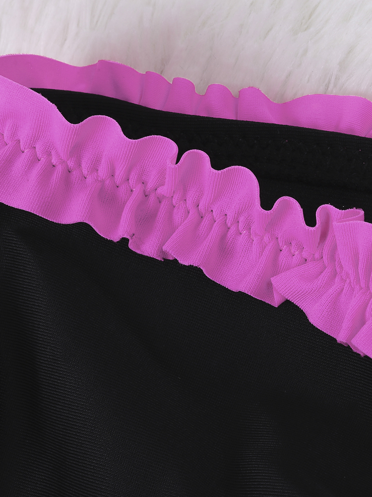 Black-High-Waist-Swimwear-Neon-Rose-Ruffles-and-Bows-Bikini-Set-925251