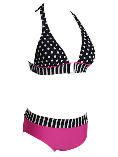 Sexy-Swimsuit-Halter-Polka-Dot-Strap-Spliced-Padded-Bikini-Set-980469