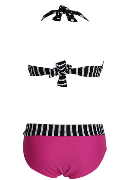 Sexy-Swimsuit-Halter-Polka-Dot-Strap-Spliced-Padded-Bikini-Set-980469