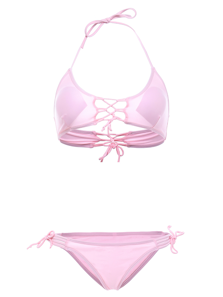 Women-Sexy-Pink-Criss-Cross-Belt-Wireless-Bikini-Halter-Lace-Up-Solid-Color-Swimwear-1035231