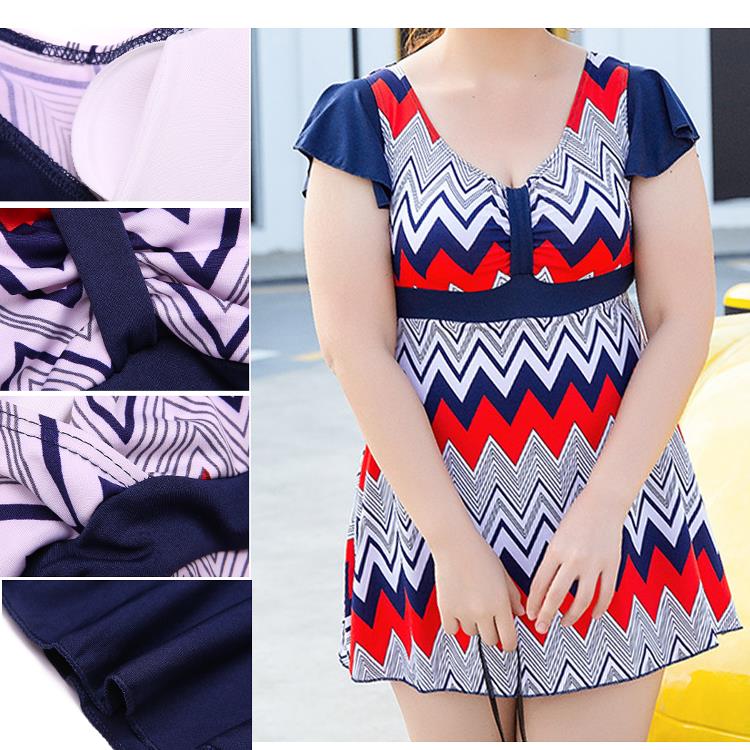 Cosy-Wave-Printing-Ruffle-Wireless-Short-Sleeves-Swimdress-With-Boyshort-1161537