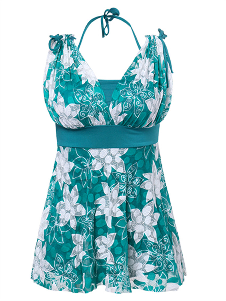 Floral-Blooming-Printing-Double-Deep-V-Back-Sleeveless-Breathable-One-Piece-Swimwear-1167290