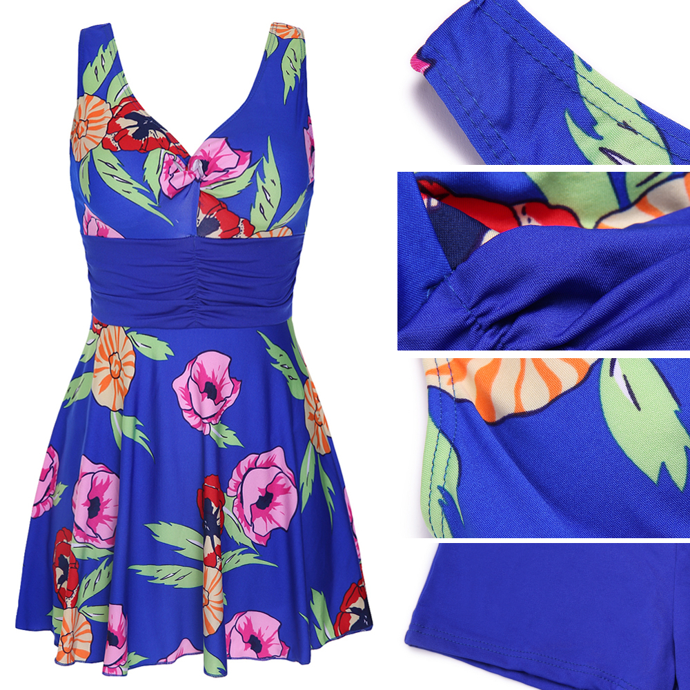 Women-V-Neck-Sleeveless-Floral-Blooming-Pattern-Backless-Ruffle-Breathable-Swimdress-1161502