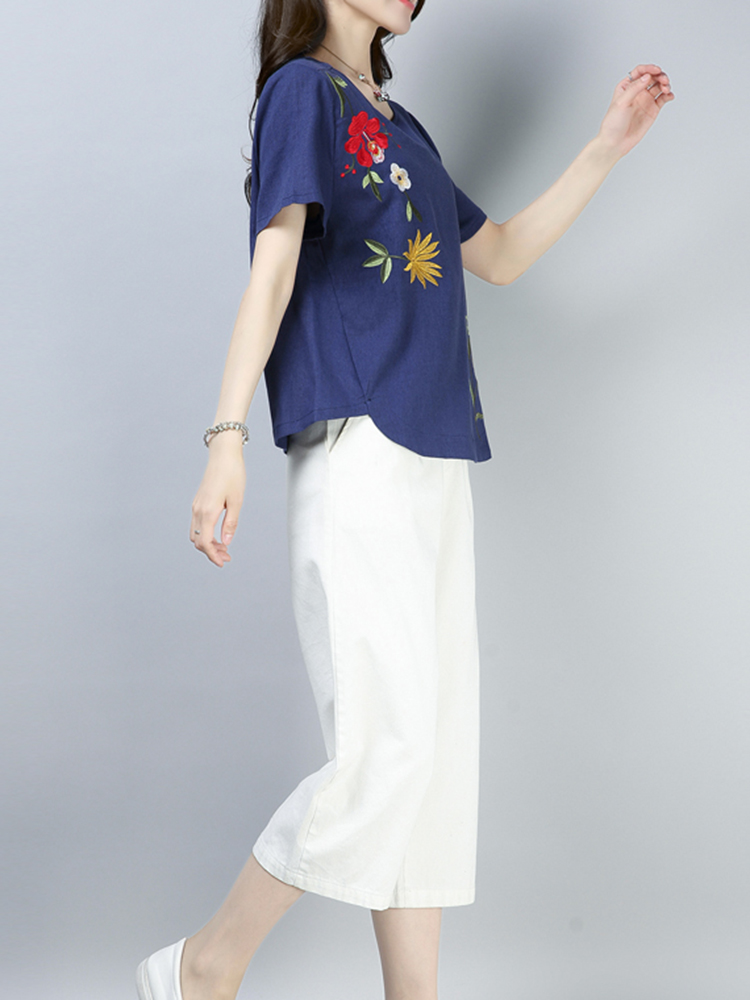 Casual-Loose-Embroidered-O-Neck-Short-Sleeve-Blouse-for-Women-1316450