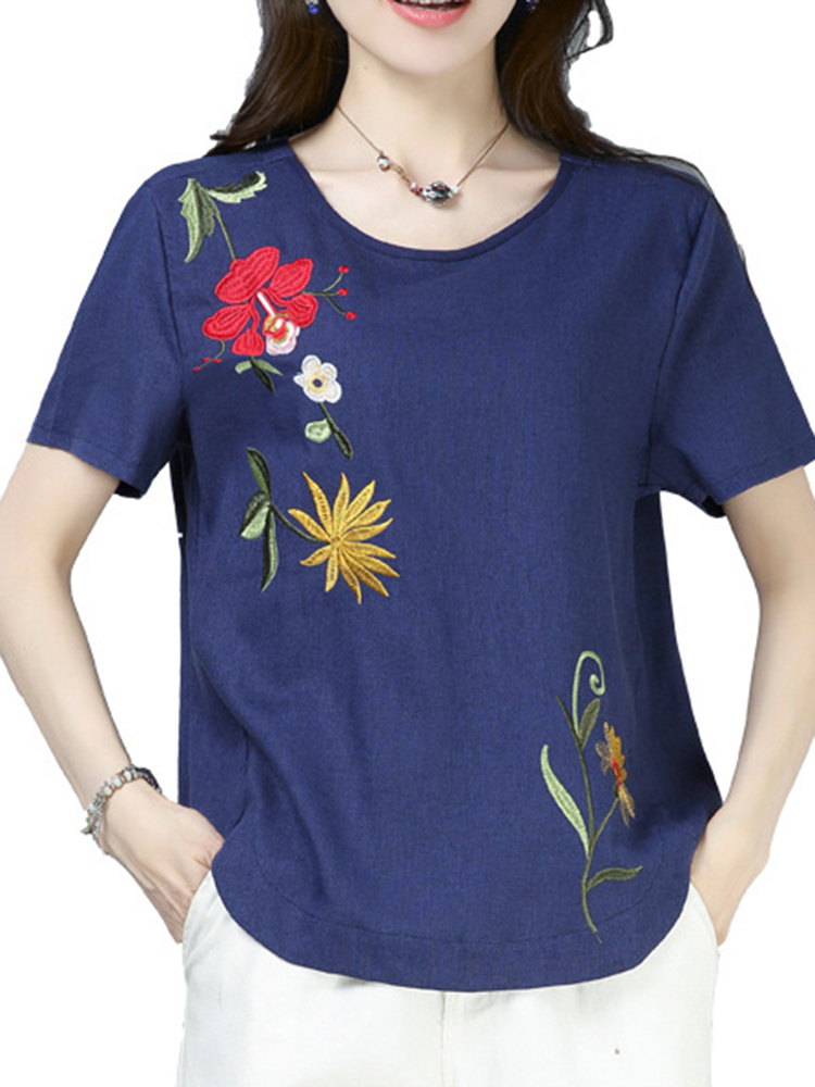 Casual-Loose-Embroidered-O-Neck-Short-Sleeve-Blouse-for-Women-1316450