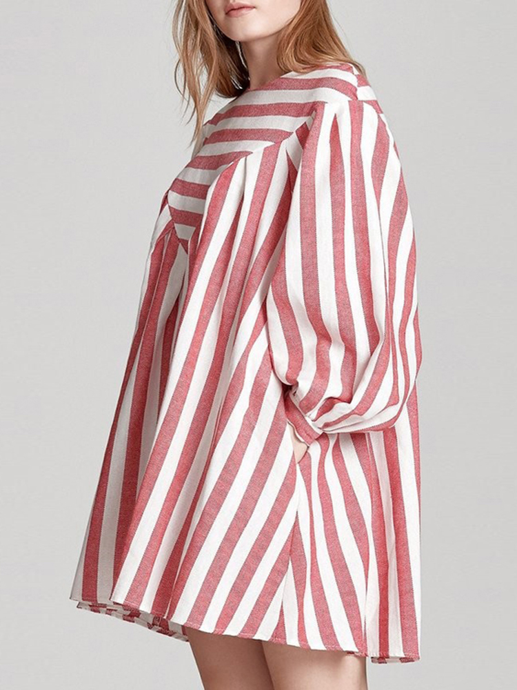 Casual-Loose-Women-Boho-Puff-Sleeve-Striped-Print-A-Line-Mini-Dress-with-Pocket-1384530