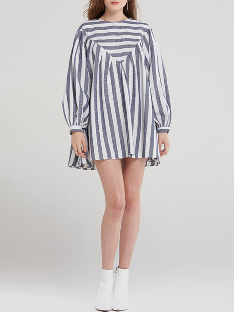 Casual-Loose-Women-Boho-Puff-Sleeve-Striped-Print-A-Line-Mini-Dress-with-Pocket-1384530