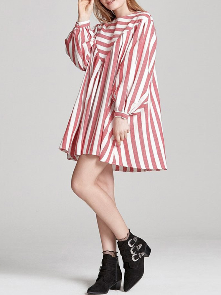 Casual-Loose-Women-Boho-Puff-Sleeve-Striped-Print-A-Line-Mini-Dress-with-Pocket-1384530
