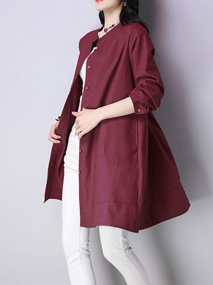 Casual-Women-Buttons-Linen-Cotton-Solid-Color-Blouse-1342767