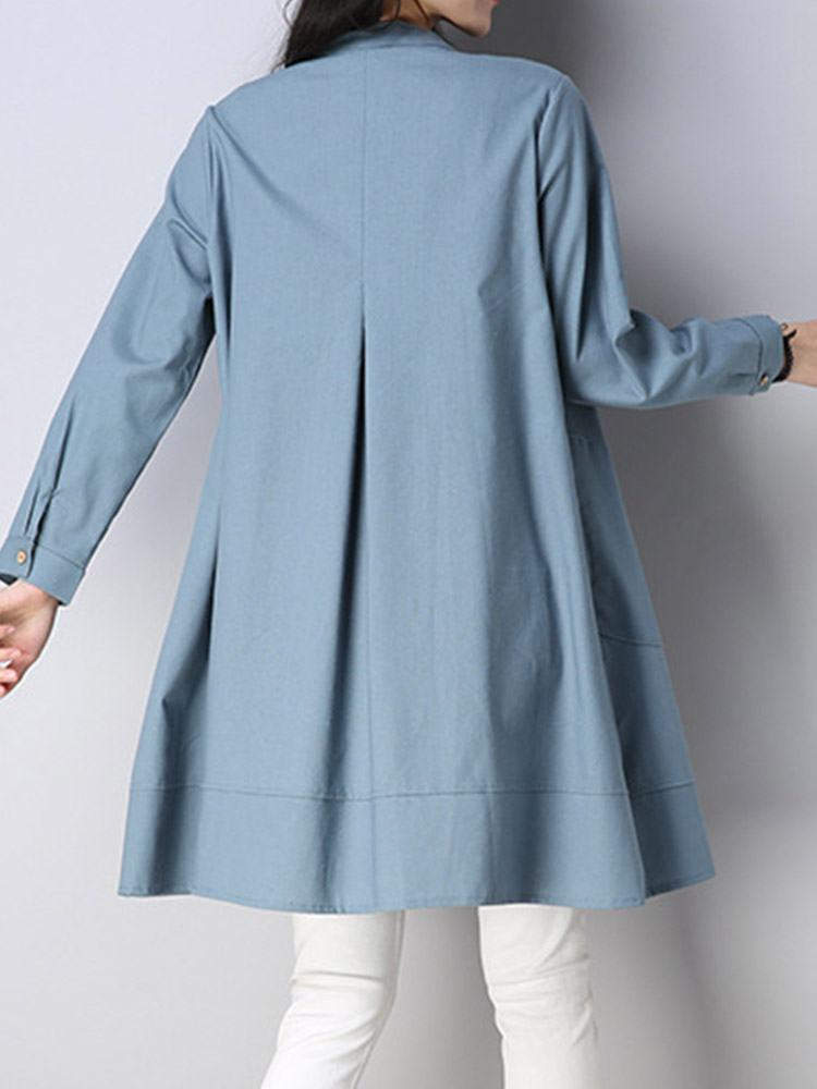 Casual-Women-Buttons-Linen-Cotton-Solid-Color-Blouse-1342767