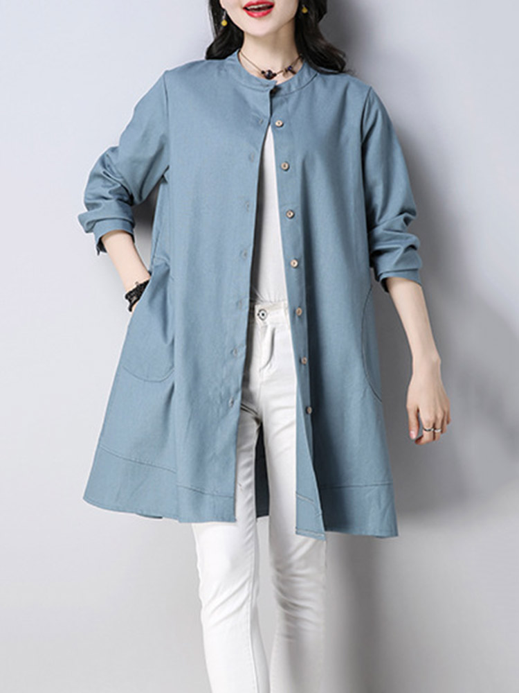 Casual-Women-Buttons-Linen-Cotton-Solid-Color-Blouse-1342767