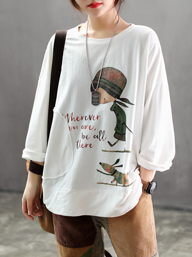 Casual-Women-Carton-Print-Loose-Crew-Neck-T-Shirts-1439697