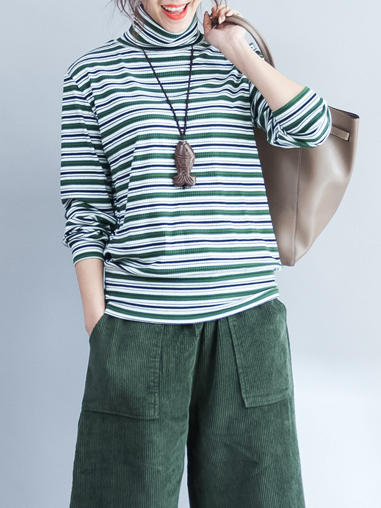 Casual-Women-Long-Sleeve-Striped-Turtleneck-Cotton-T-shirt-1218182