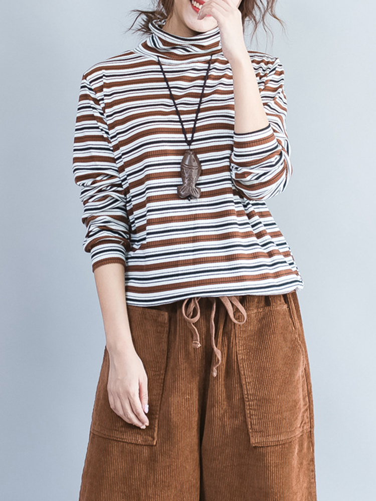 Casual-Women-Long-Sleeve-Striped-Turtleneck-Cotton-T-shirt-1218182