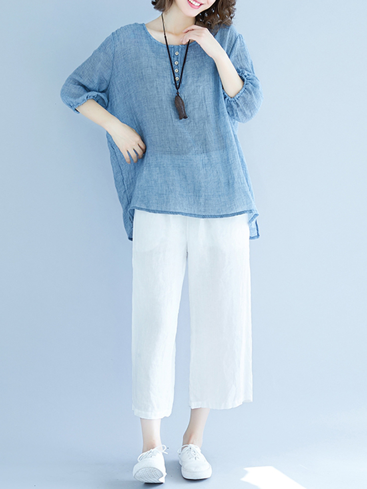 Casual-Women-Loose-Half-Sleeve-Irregular-Hem-Shirts-1328131