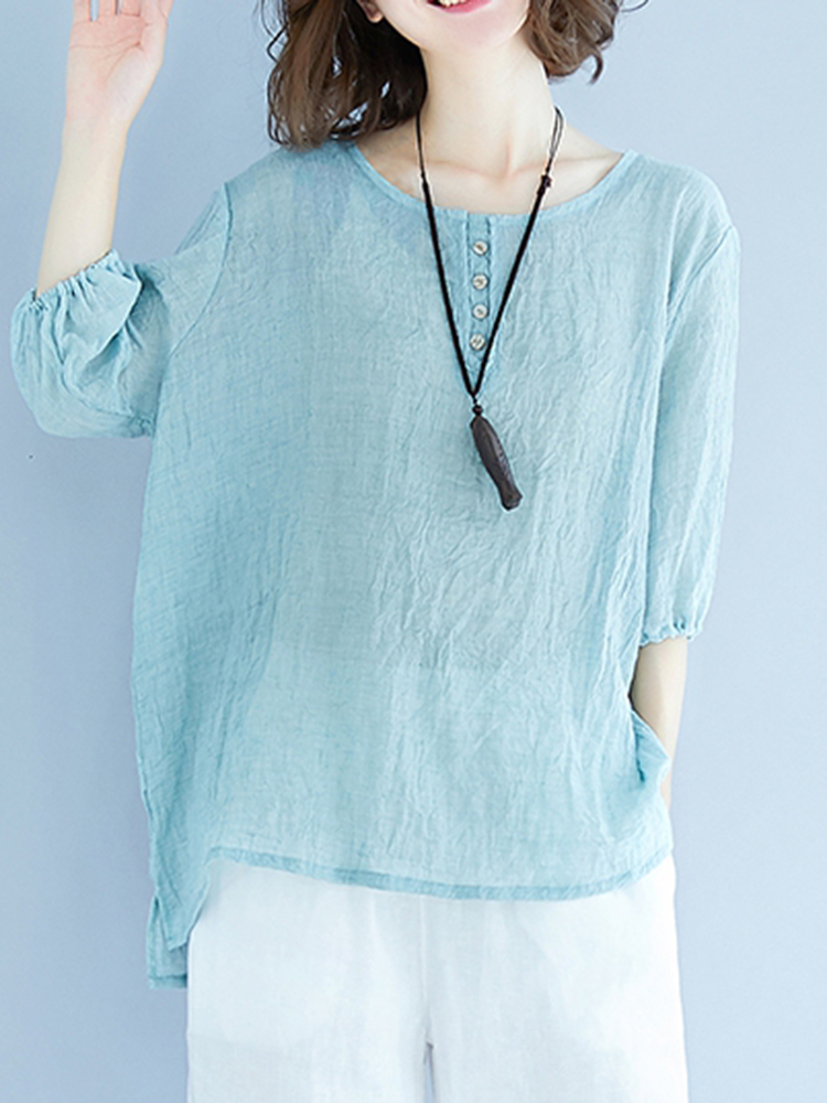 Casual-Women-Loose-Half-Sleeve-Irregular-Hem-Shirts-1328131