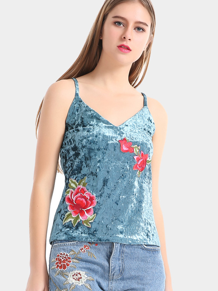 Blue-Sexy-Velvet-Flower-Embroidered-V-Neck-Spaghetti-Strap-Women-Tank-Tops-1127689
