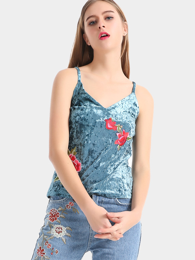 Blue-Sexy-Velvet-Flower-Embroidered-V-Neck-Spaghetti-Strap-Women-Tank-Tops-1127689