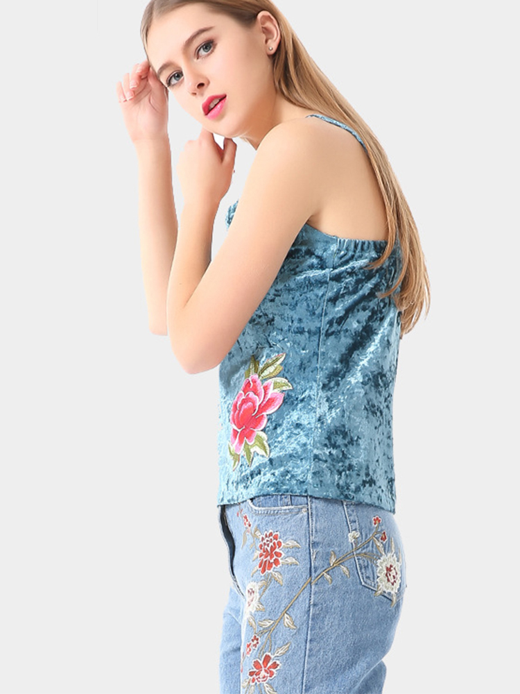 Blue-Sexy-Velvet-Flower-Embroidered-V-Neck-Spaghetti-Strap-Women-Tank-Tops-1127689