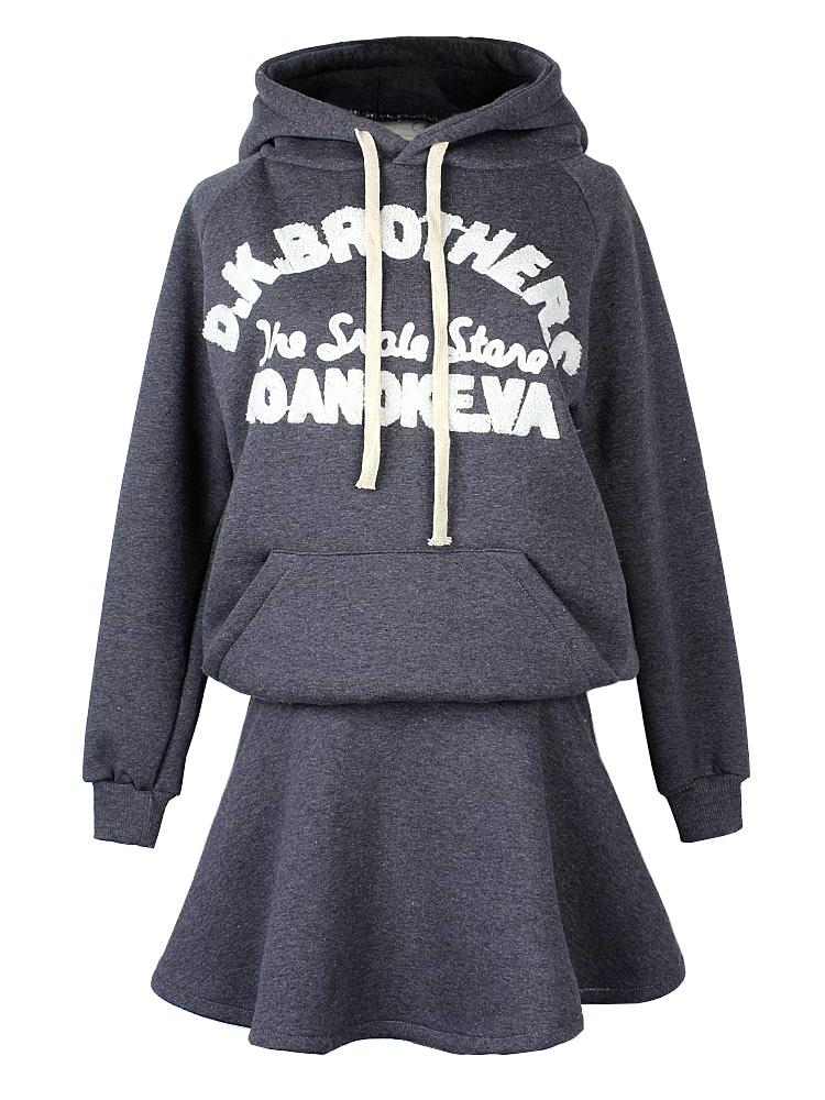 Casual-Women-Letter-Printing-Hooded-Two-piece-Skirt-Tracksuit-1055637
