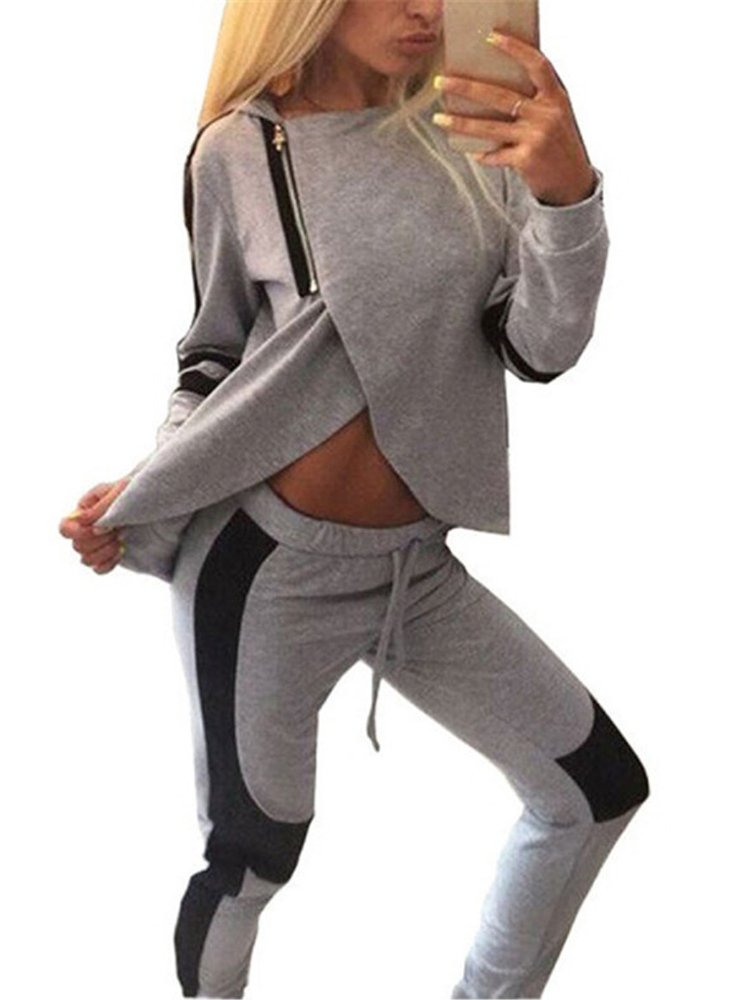 Sexy-Gray-Black-Patchwork-Zipper-Split-Hood-Women-Tracksuit-Sportsuit-1031973