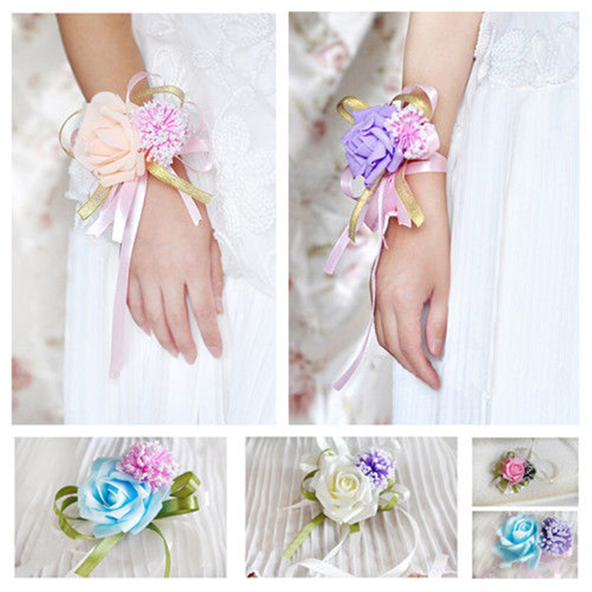 Brides-Bridesmaid-Wedding-Handmade-Bouquet-Hand-Flowers-Wrist-Corsages-Decoration-998682