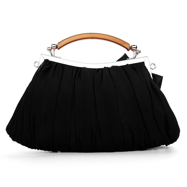 Rosette-Blossom-Ruched-ToteClutch-Handbag-Bridal-Metal-Chain-Purse-931151