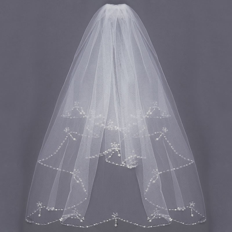 2-Layers-Bride-Elbow-Beaded-Edge-Pearl-White-Ivory-Bridal-Wedding-Veil-with-Comb-1025632