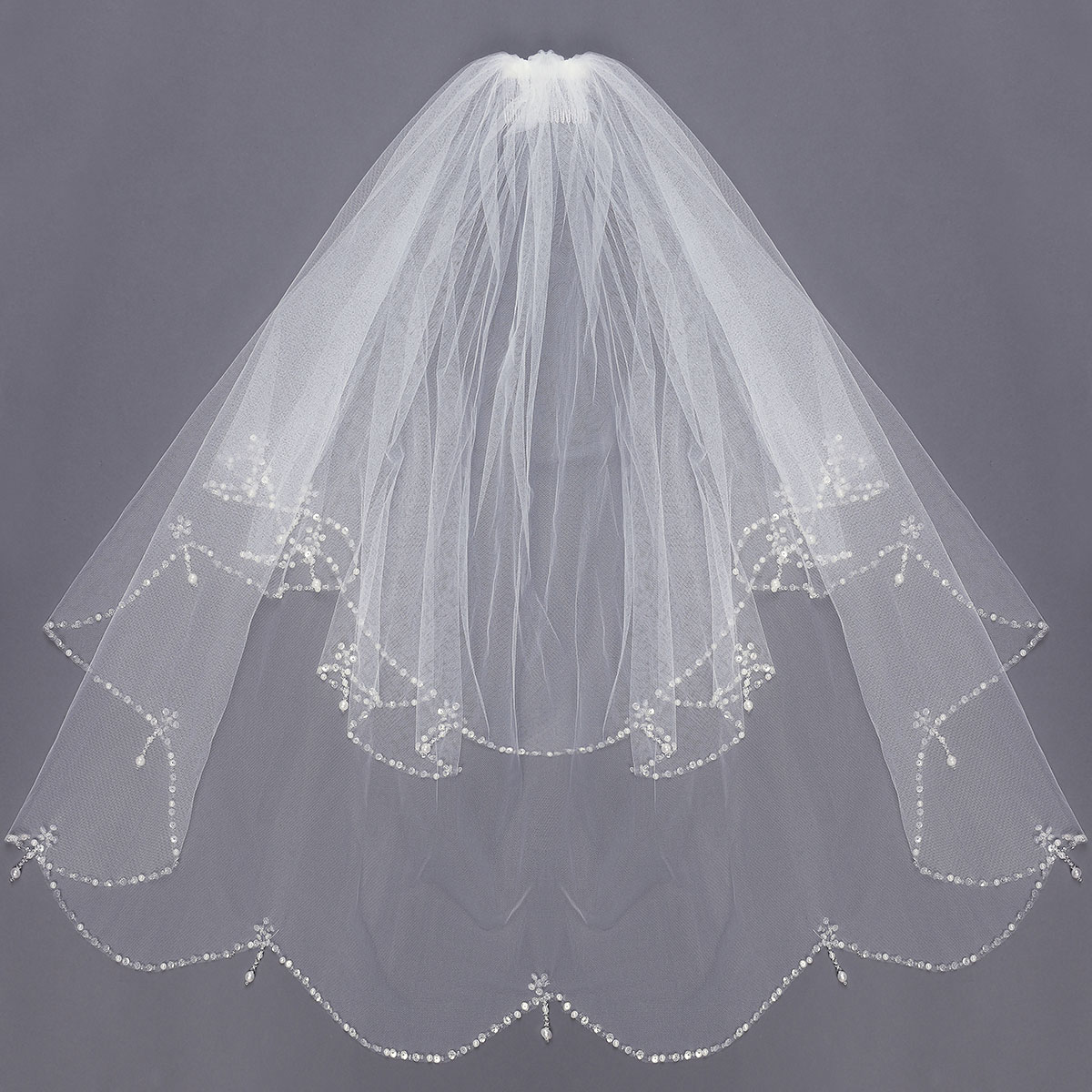 2-Layers-Bride-Elbow-Beaded-Edge-Pearl-White-Ivory-Bridal-Wedding-Veil-with-Comb-1025632