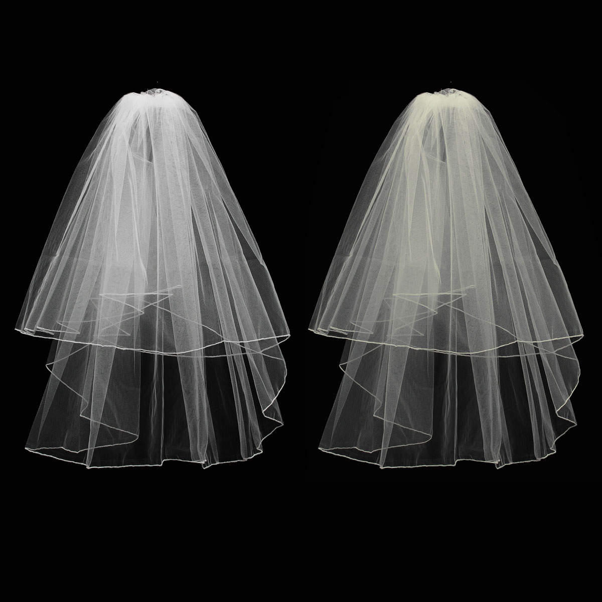 2-Layers-Bride-White-Ivory-Wedding-Bridal-Elbow-Hemmed-Satin-Edge-Veil-With-Comb-1025633