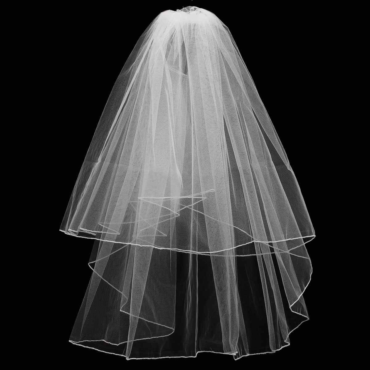2-Layers-Bride-White-Ivory-Wedding-Bridal-Elbow-Hemmed-Satin-Edge-Veil-With-Comb-1025633