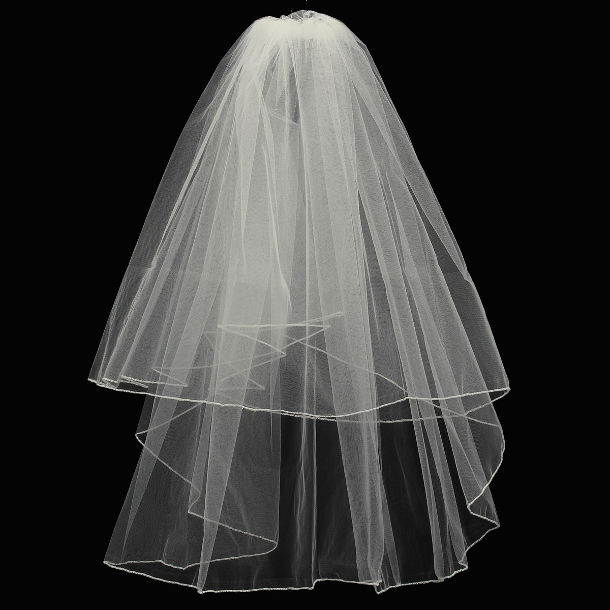 2-Layers-Bride-White-Ivory-Wedding-Bridal-Elbow-Hemmed-Satin-Edge-Veil-With-Comb-1025633