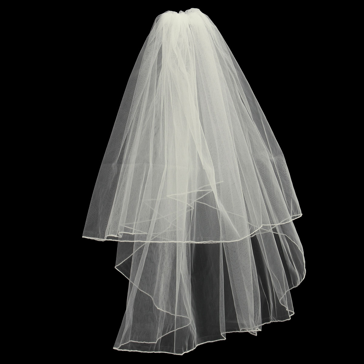 2-Layers-Bride-White-Ivory-Wedding-Bridal-Elbow-Hemmed-Satin-Edge-Veil-With-Comb-1025633