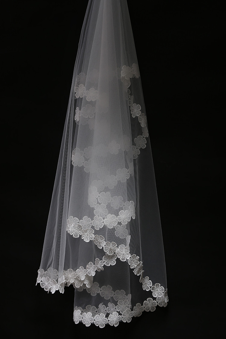 Bride-Cathedral-Wedding-Flower-Lace-White-Veil-Long-Mantilla-Hair-Accessories-1017301