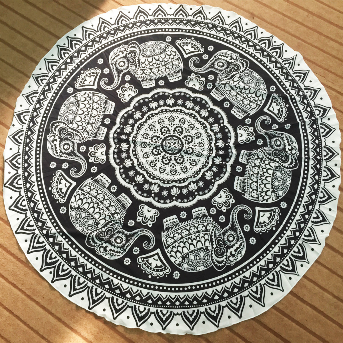 145CM-Bohemia-Elephant-Black-White-Round-Yoga-Mat-Beach-Towel-Shawl-Wall-Hanging-Tapestry-1072409