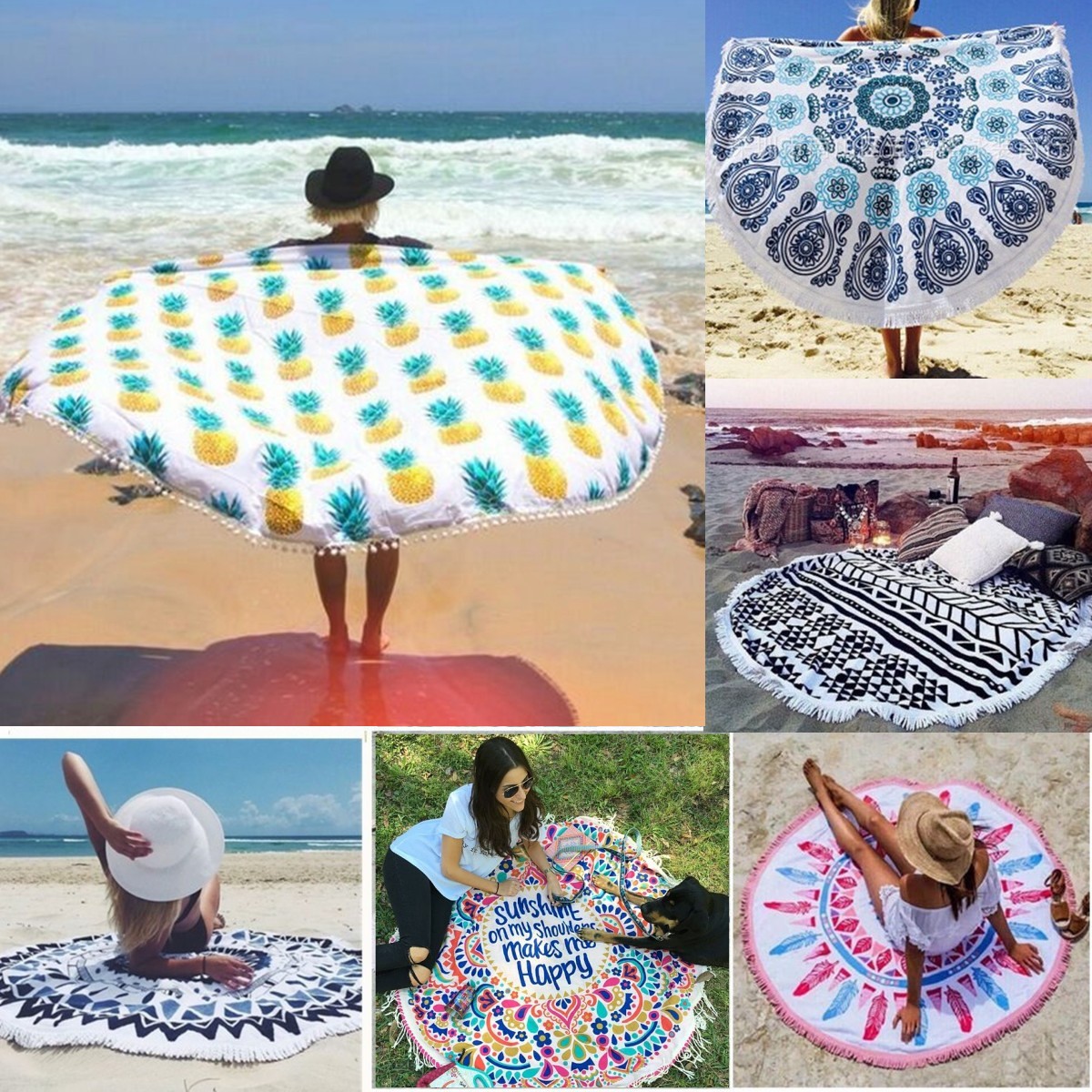 150CM-Pineapple-Pattern-Round-Yoga-Mat-Beach-Printing-Towel-Shawl-Wall-Hanging-Tapestry-1075864