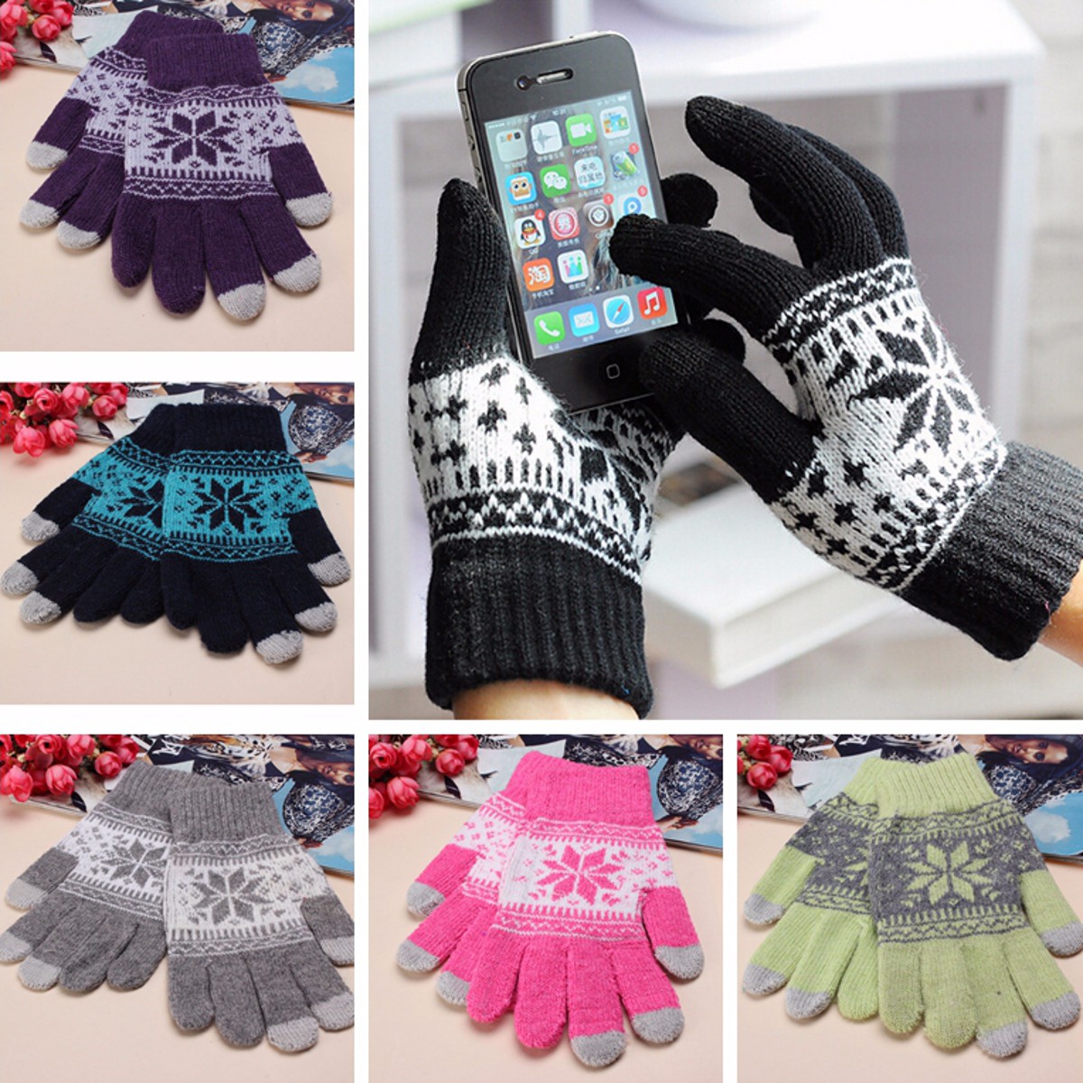 Unisex-Men-Women-Knitted-Snowflake-Smartphone-Touch-Screen-Gloves-Full-Finger-Mittens-1012825